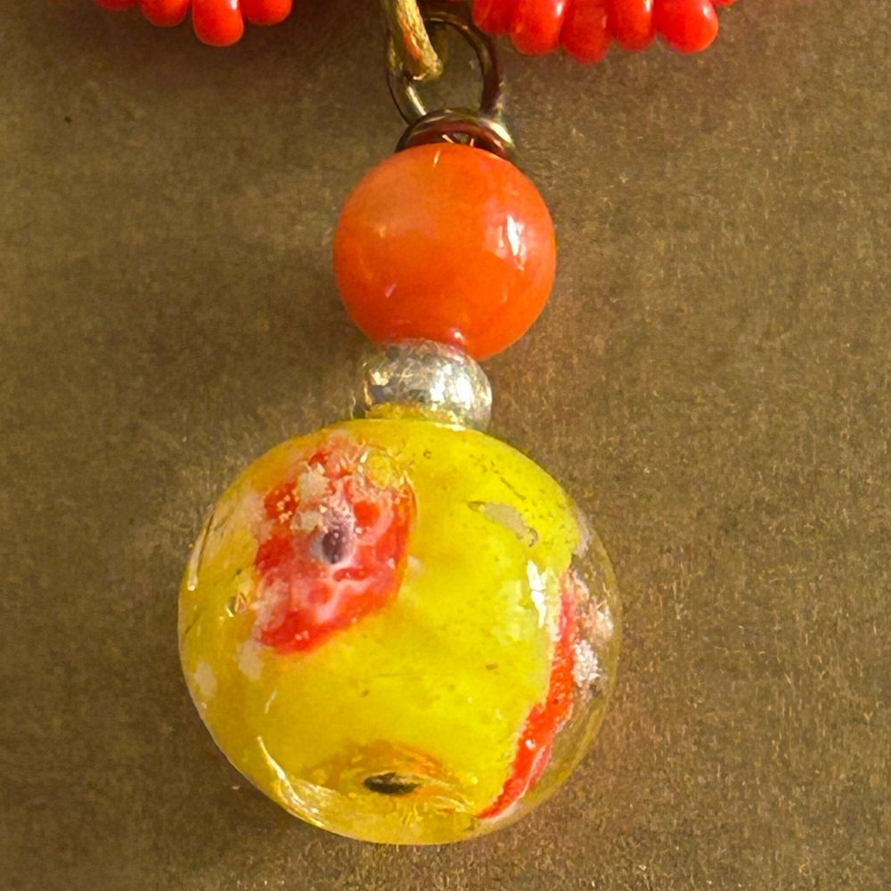 NWOT Earrings Huichol Sunflowers Mexican artistry art glass beads pierced drop - Picture 8 of 9